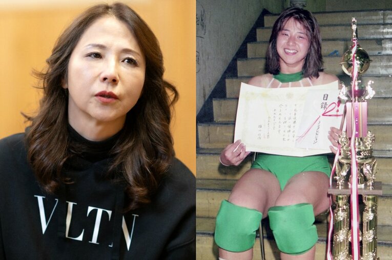 全日本女子プロレスを22歳の若さで引退した西脇充子さん。現在は相撲部屋の女将に ／ photograph by L)Takuya Sugiyama、R)東京スポーツ新聞社