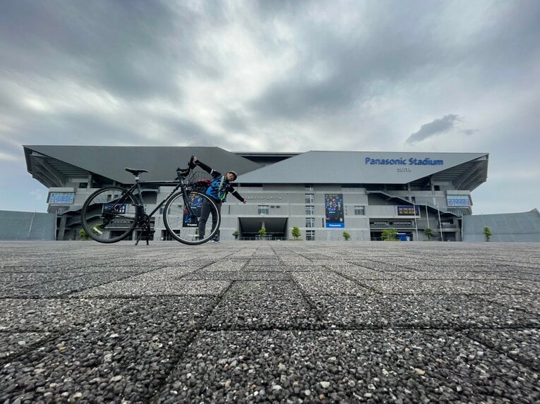 リスペクトする「チャリパナ」のゴール地点・パナソニックスタジアム吹田（小野田治矢さん提供）