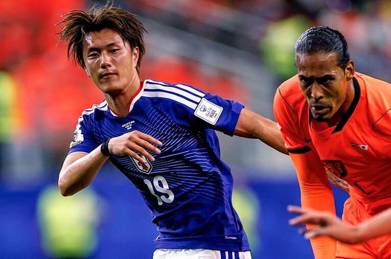 オランダ戦、殊勲のヘディングシュートを放った小川航基。ファンダイクをも出し抜いた極意とは ／ photograph by Kiichi Matsumoto/JMPA