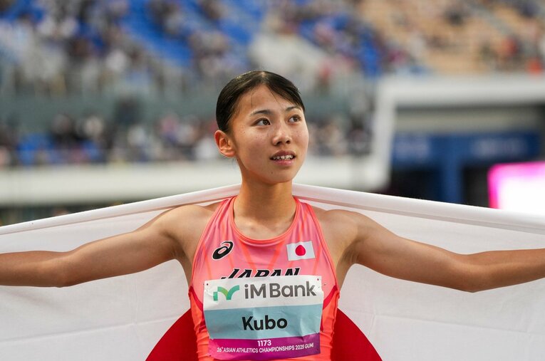 5月末に韓国・クミで行われたアジア選手権800mで銀メダルを獲得した久保凛。シニア代表初選出の17歳が好走したが、本人は「とても悔しい」 ／ photograph by Satoshi Wada