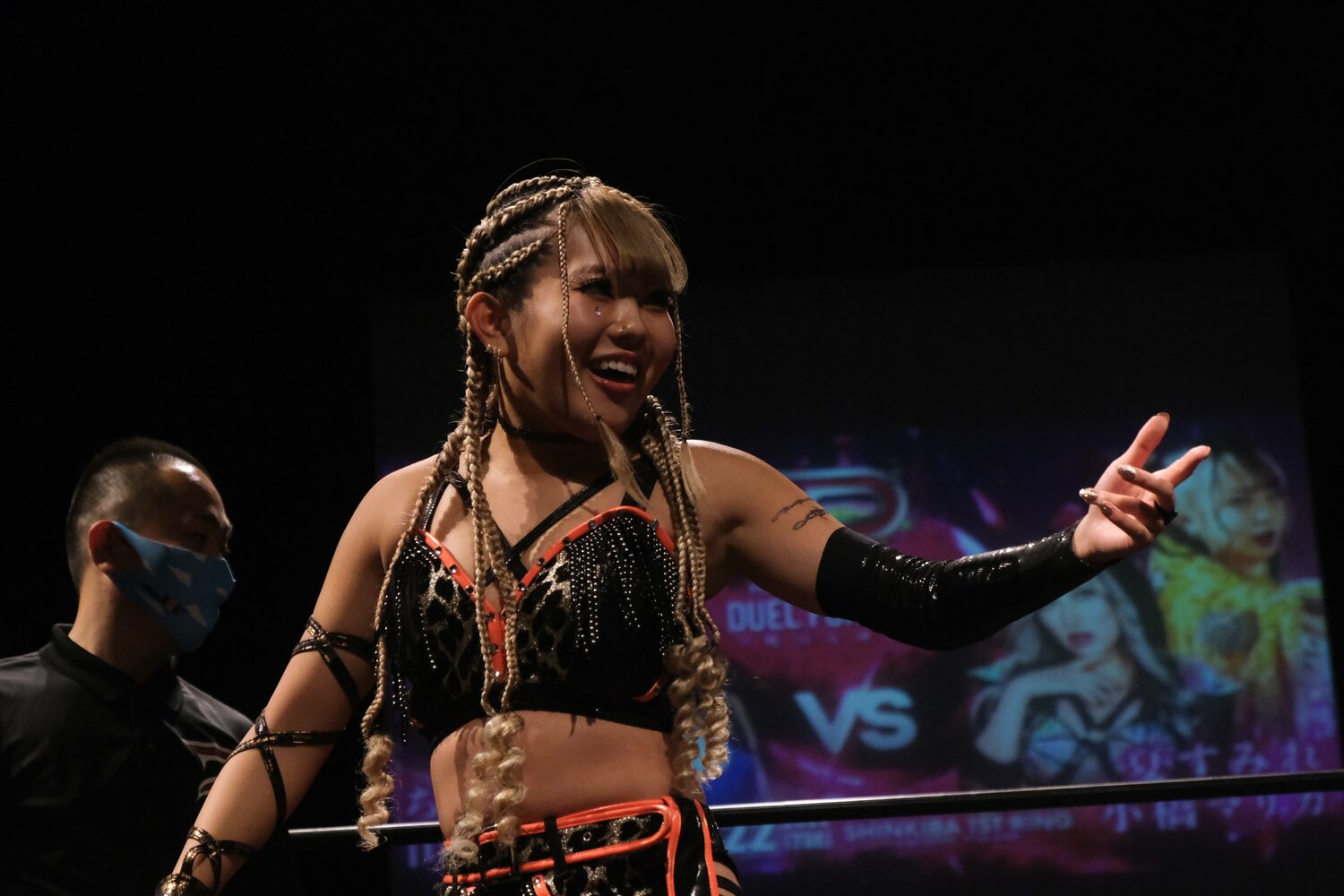 プロレス復帰後、現在の小橋マリカ。コスチュームは黒とヒョウ柄がモチーフに ©Norihiro Hashimoto