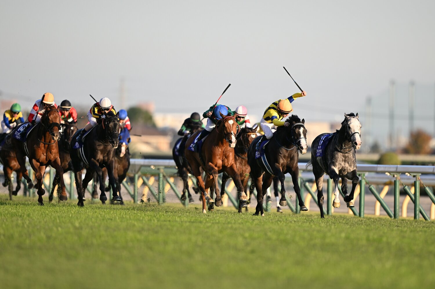 カランダガンとマスカレードボールの競り合い。鞍上のバルザローナとルメールも激しいアクションを見せる　©Keiji Ishikawa