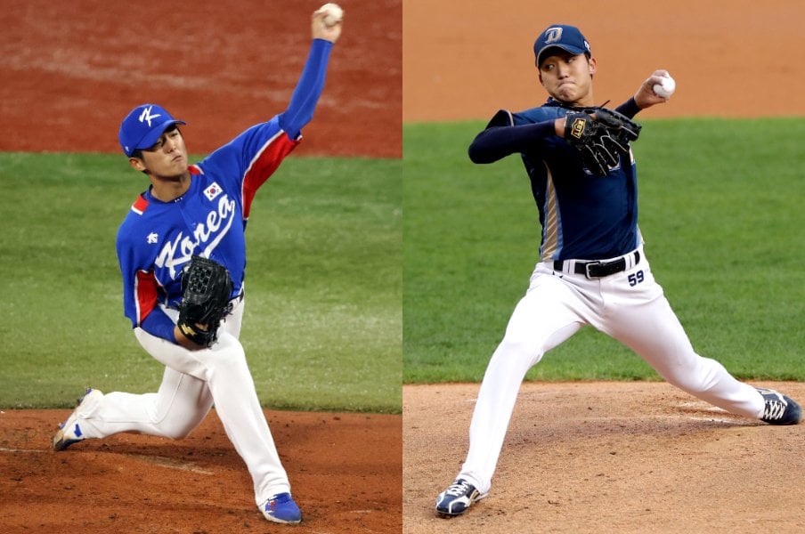 ク・チャンモ(右)とイ・ウィリ。ともに韓国のエース候補として期待がかかる左腕だ ©Getty Images