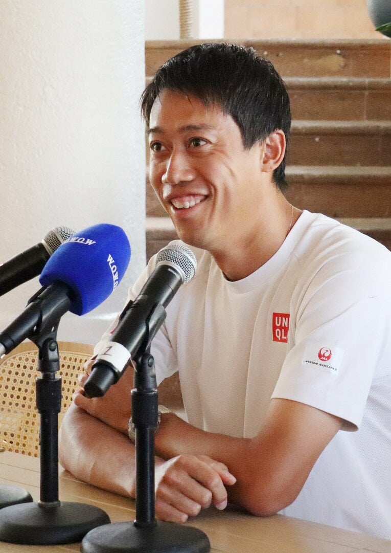 復帰戦前の錦織。この笑顔も戻ってきた　©JIJI PRESS　