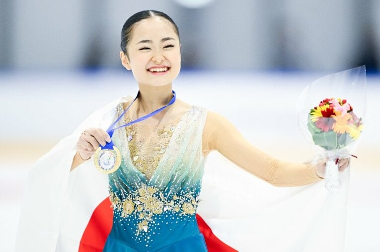 今季世界最高の213.86点で圧巻の優勝を果たした島田麻央（14歳） ／ photograph by Asami Enomoto