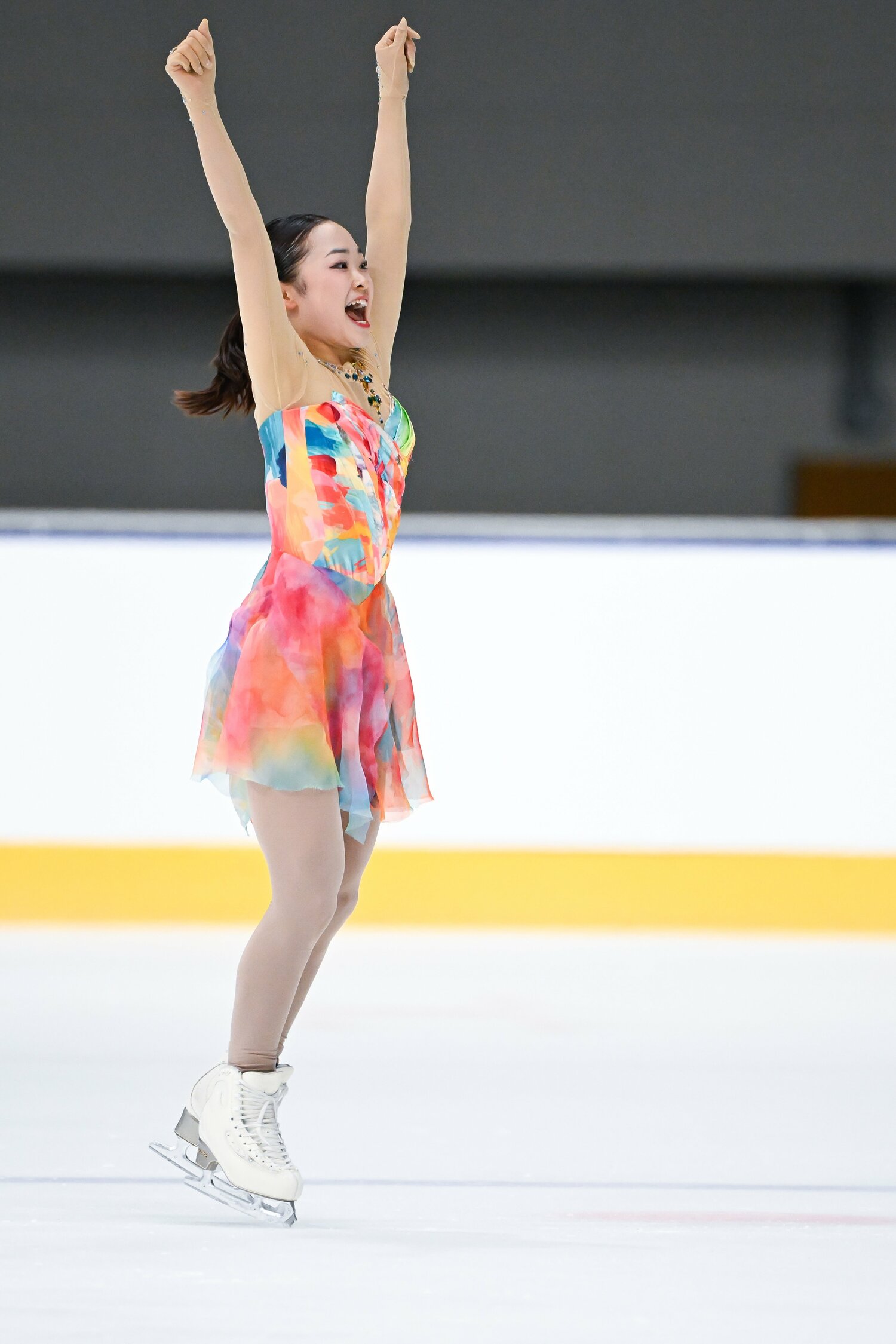 フリーの演技を終え、大きくガッツポーズ　©️Asami Enomoto