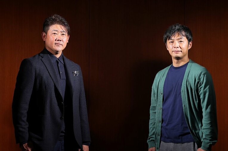 23年の現役生活を終えた松坂大輔さんと再生医療の分野で躍進を遂げるセルソース社長の裙本理人さん ／ photograph by Shigeki Yamamoto