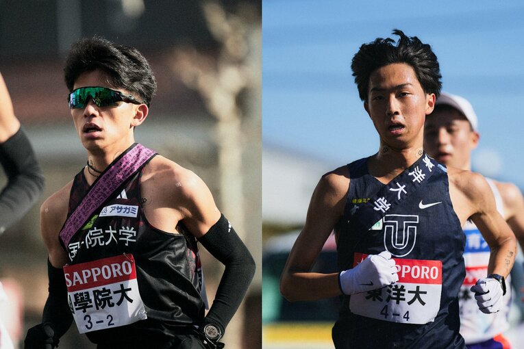 今季は主将としてチームを牽引した國學院大・上原（左）と前回、前々回の活躍が印象的な東洋大の岸本（右）が三枚目　©Yuki Suenaga(2)