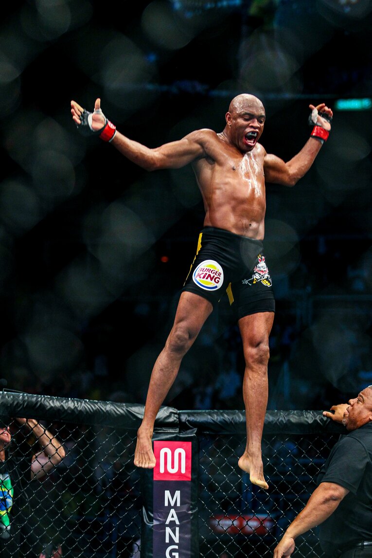 ケージから飛び降りる“ザ・スパイダー”ことアンデウソン・シウバ　©Susumu Nagao