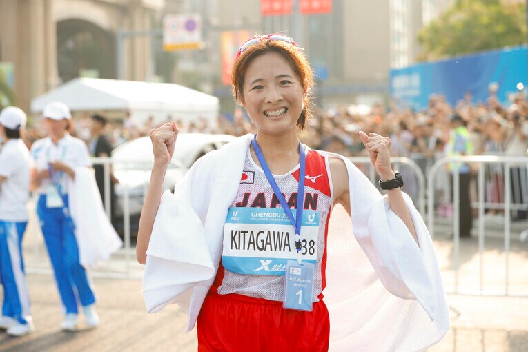 今夏ユニバ女子ハーフマラソンで金メダルに輝いた北川。学生世界一に　©AFLO