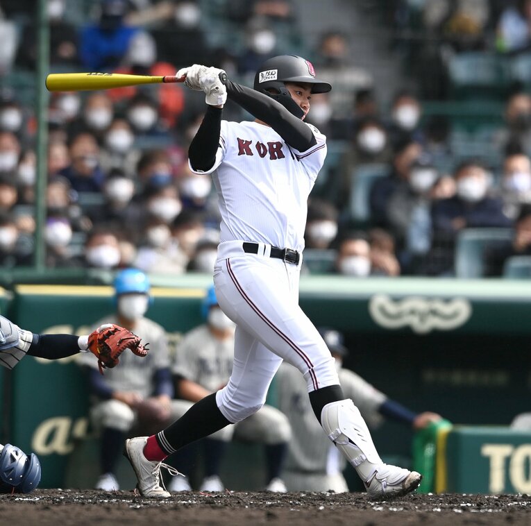 “広陵のボンズ”真鍋慧。初戦で猛打賞を記録するも… ©Sankei Shimbun