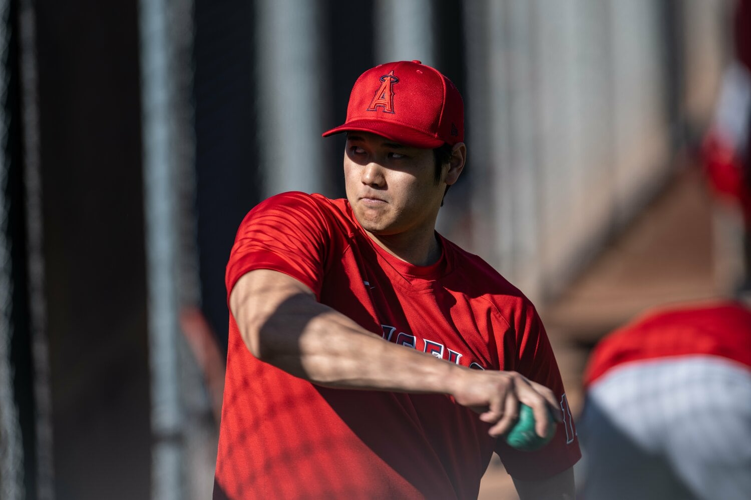 2月のキャンプでトレーニングに汗する大谷。写真からもひと回り大きくなった肉体が分かる ©︎Nanae Suzuki