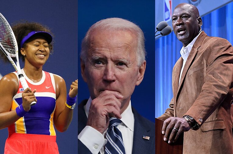 バイデン候補が大統領選勝利確実となり、大坂なおみやマイケル・ジョーダンらは喜びもひとしおだろう ／ photograph by Getty Images