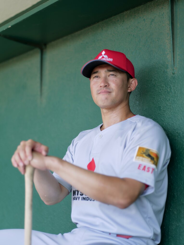 武田健吾（たけだ・けんご）／1994年4月18日生、福岡県出身。自由ケ丘高校卒業後、’13年ドラフト4位でオリックス入団。’17年には97試合出場、打率.295を記録。’19年に中日に移籍も’21年に戦力外通告。’22年に三菱重工Eastに加入し、都市対抗野球で補強選手として同年のENEOSの優勝、’24年は自チームの初優勝に貢献した。183cm、88kg　©Yuki Suenaga