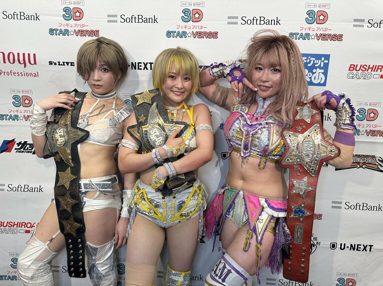 レジェンドチームとの邂逅を勝利で終えた安納サオリ、なつぽい、中野たむ　©Norihiro Hashimoto