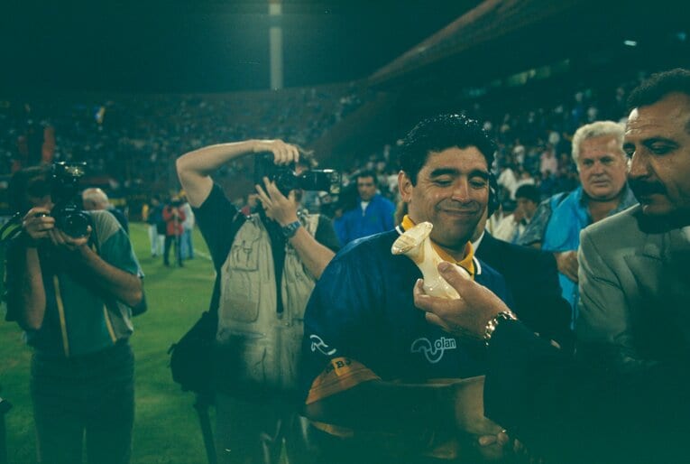 90年代、ボカに復帰した頃のマラドーナ（全2枚中の2枚目）　©Kazuaki Nishiyama