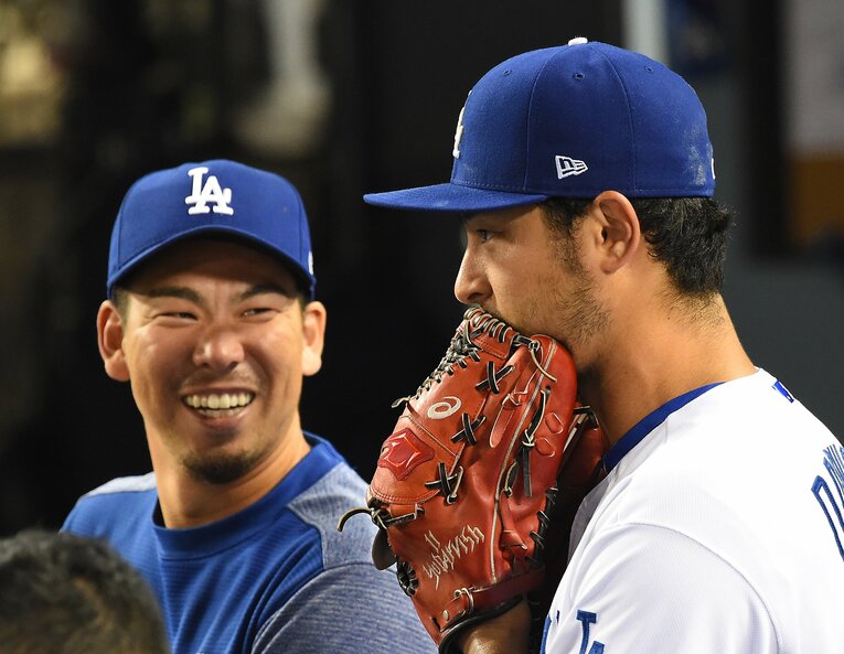 ドジャース時代の前田健太とダルビッシュ有　©Getty Images