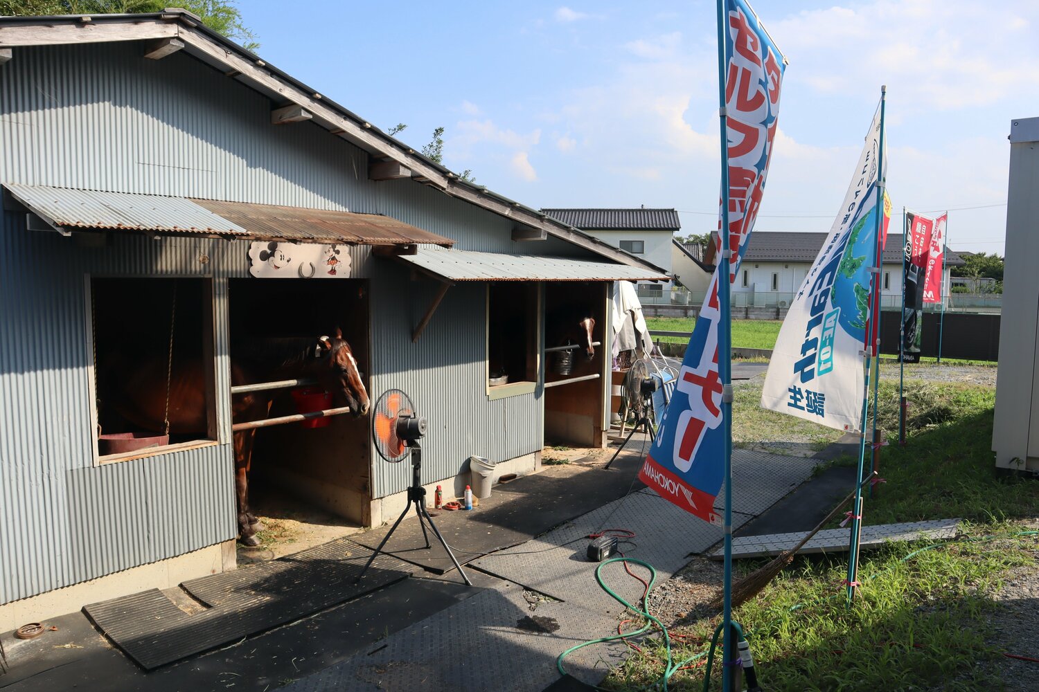 今村忠一さん宅の敷地内に設置された厩舎