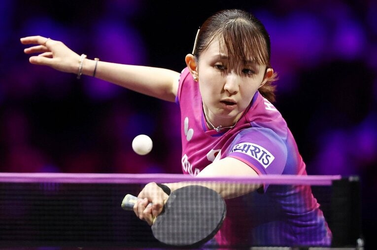 WTT横浜大会、張本美和との2回戦での早田ひな。この試合でのメディカルタイムアウトについて早田本人が言及した ／ photograph by JIJI PRESS