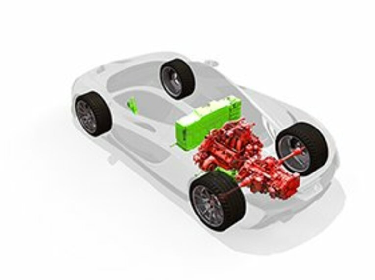 マクラーレンP1のパッケージング透視図。重いエンジン＆パワートレーンを、ミッドシップに搭載することで、運動性能を高めている。 