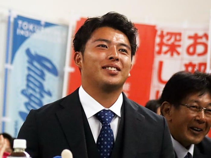 《阪神2位指名》「椎葉(剛)の評価が高く、少し怖い感じも」いつもは19時台から本番だが…「え、俺?」最多6人・独立L徳島の会見舞台ウラ<Number Web> photograph by Kou Hiroo