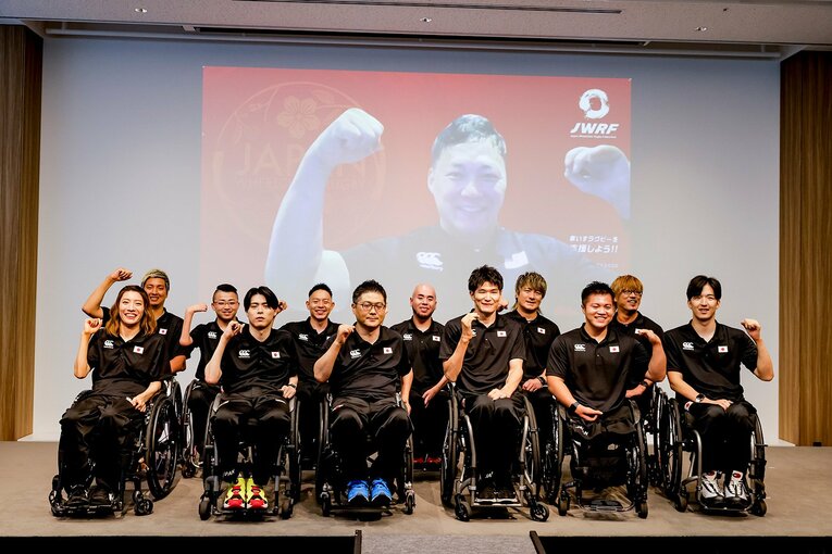リモートで会見に参加した池キャプテンと車いすラグビー日本代表チーム