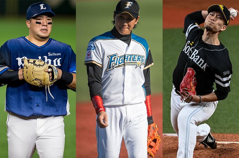 西武・山川穂高、日本ハム新庄新監督、ソフトバンク千賀滉大。選手、監督という立場の違いはあれど2022年各球団のキーパーソンなのは間違いない ／ photograph by Sports Graphic Number