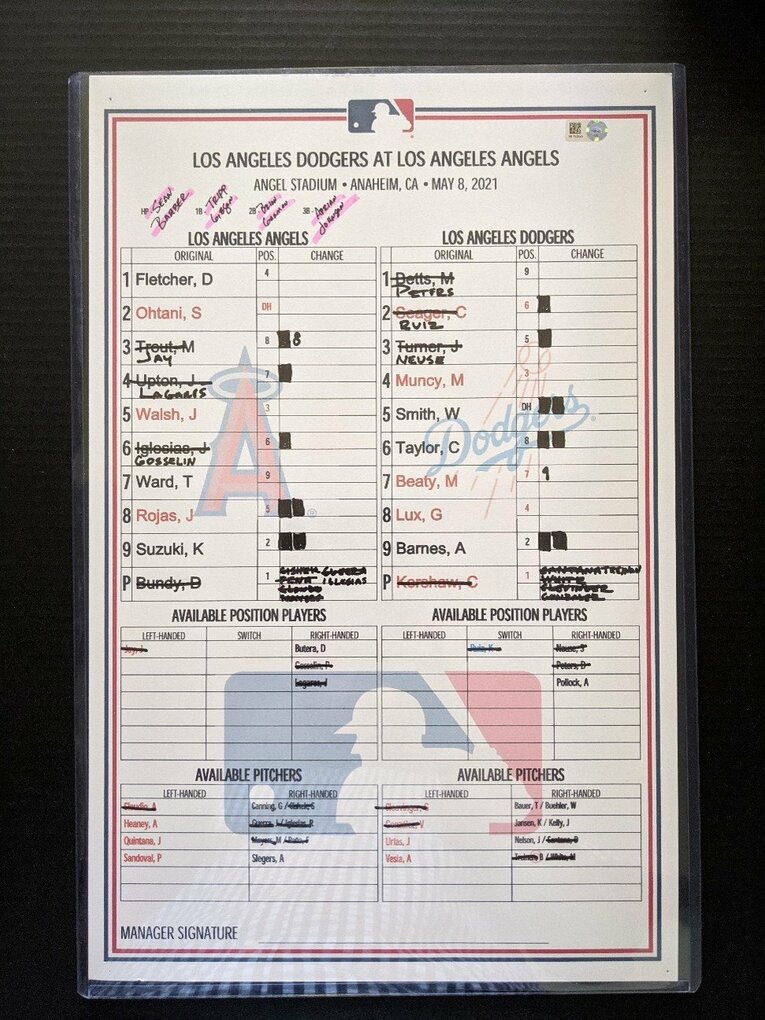 大谷vsカーショー時のラインアップカード©Aki