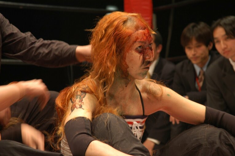 GAEA時代、敗者髪切りスキンヘッドマッチに敗れた時の様子