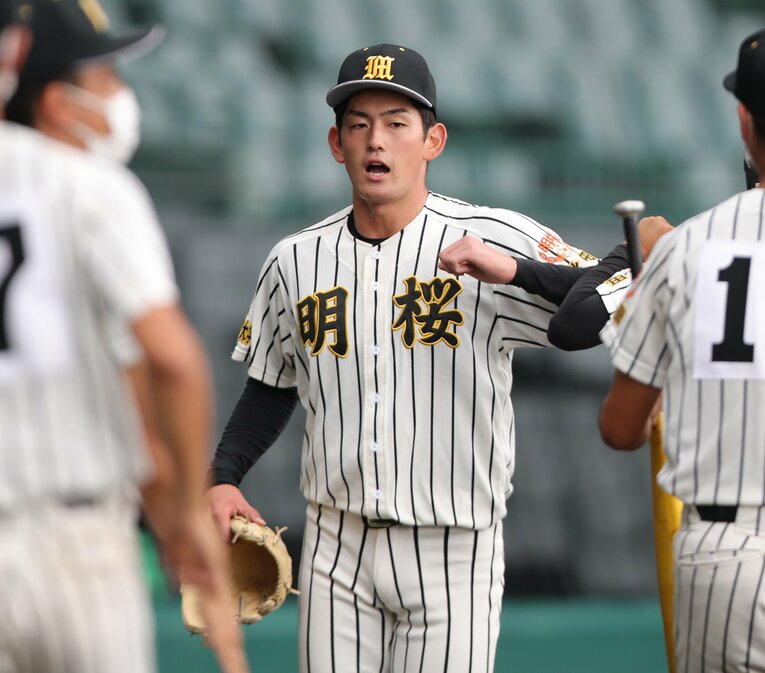 「高3で157キロ」ノースアジア大明桜高（秋田）時代の風間　©JIJI PRESS