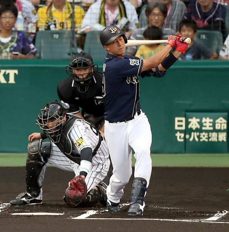 プロデビュー戦の阪神で三振を喫する杉本　©︎Sankei Shimbun