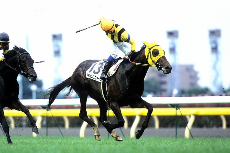 前日の雨で馬場状態の悪くなった内側から抜け出す快勝劇。「外国人騎手による日本ダービー制覇」も史上初めてのことだった ／ photograph by フォトチェスナット