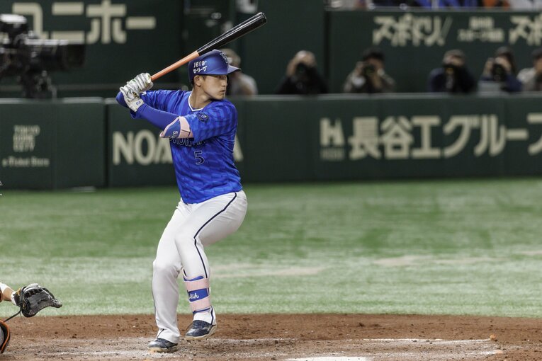 開幕一軍で打席は少ないものの着実にヒットを積み重ね、打撃でも評価されている松尾　©Kiichi Matsumoto