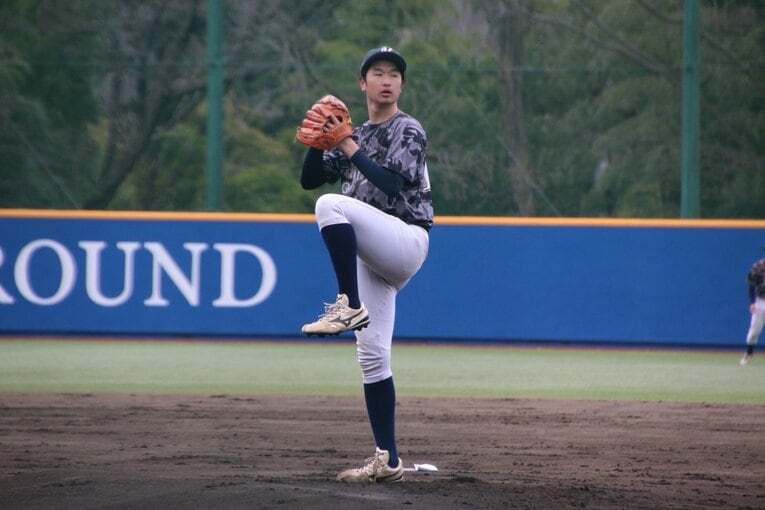 武蔵大では一軍を目指して日々、トレーニングを積んでいるという弓達　©Takeshi Shimizu