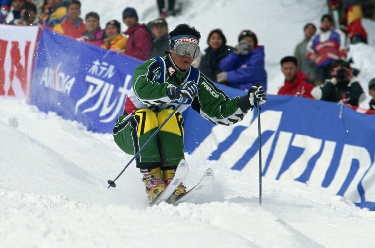 1997年2月、地元長野県で行われたフリースタイルスキー世界選手権に出場した森徹さん。この年の夏、胃がんが発覚する ／ photograph by AFLO