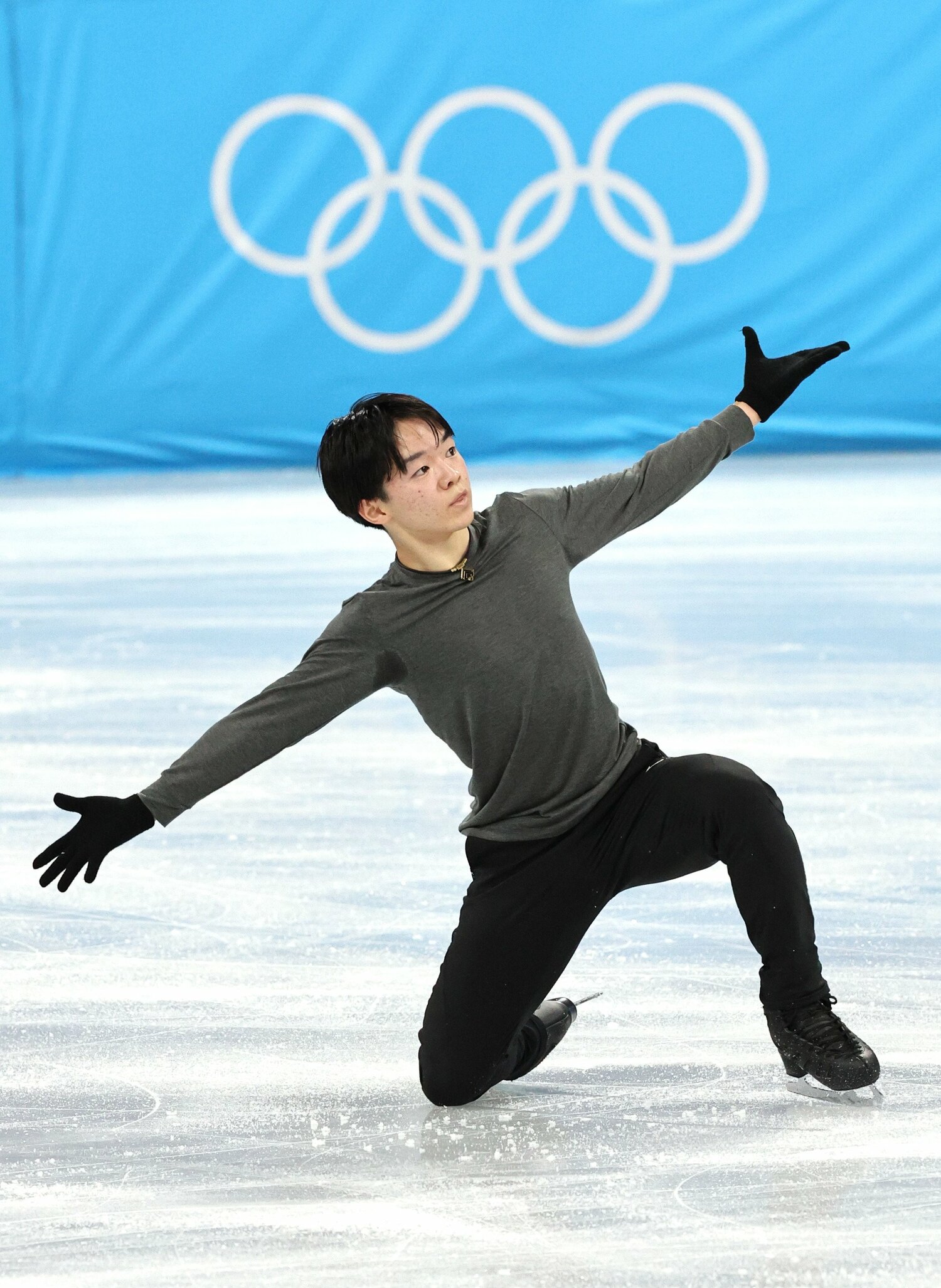 3日、北京のスケートリンクで練習する鍵山　©JIJI PRESS