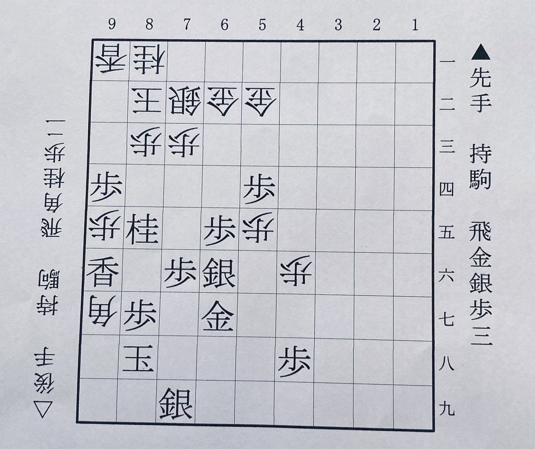 第1図は△9七角まで(下側の先手は高橋、上側の後手は西山) ©Noboru Tamaru