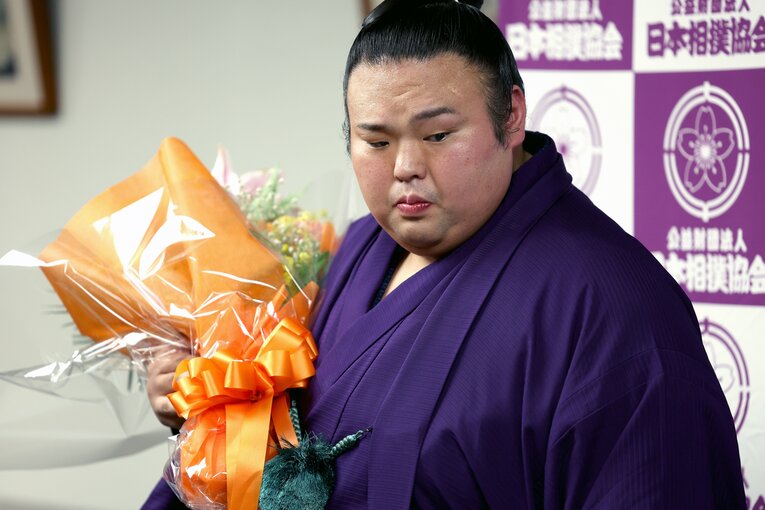 9月21日、貴景勝の引退会見。涙を見せずに土俵を去った　©JIJI PRESS