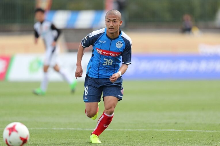 2017年、J2水戸ホーリーホックで13ゴールを挙げた前田大然（当時20歳）。翌年、松本山雅に復帰してJ1昇格に貢献した ／ photograph by J.LEAGUE