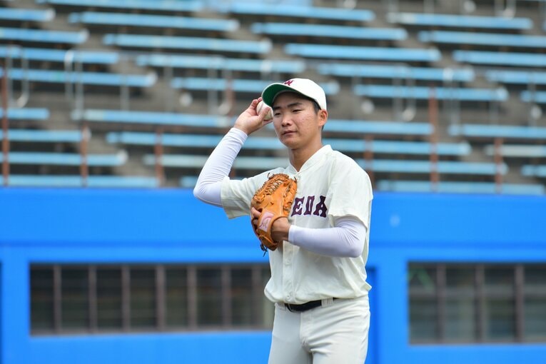 昨秋には日ハムから5位指名を受けた早大学院出身の山縣　©Hideki Sugiyama