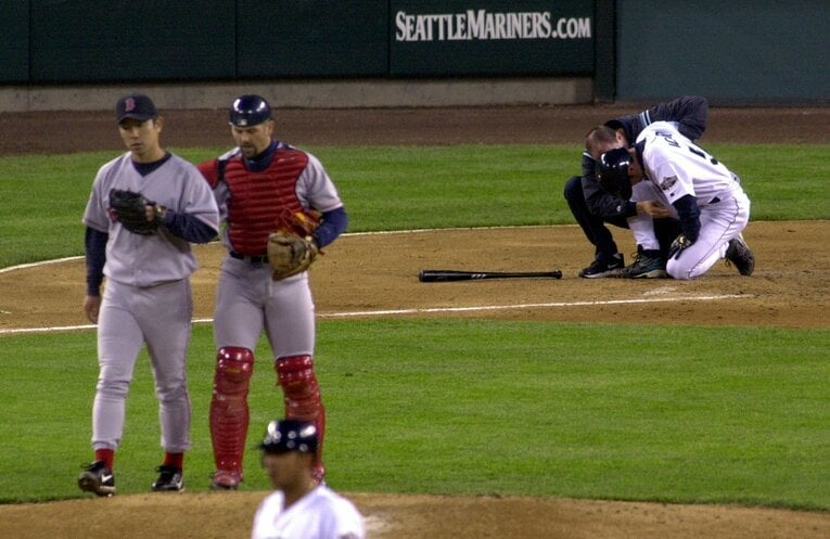 メジャー初対戦の日。1打席目はニゴロ、2打席目は中飛。そして3打席目は死球だった　©Sankei Shimbun