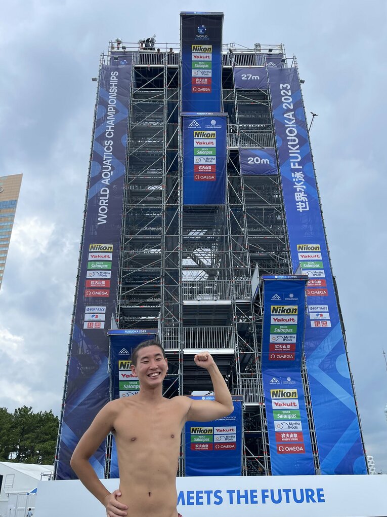 福岡世界水泳の会場。とんでもない高さ……／本人のTwitterより