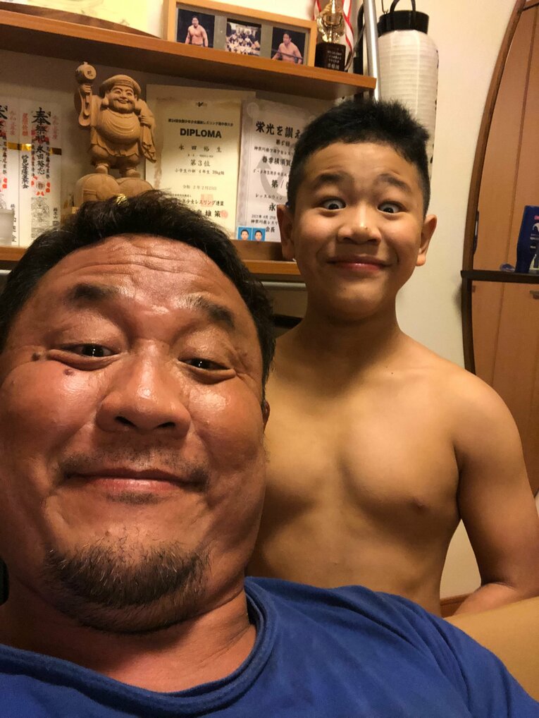永田裕志選手と、息子の裕生さん