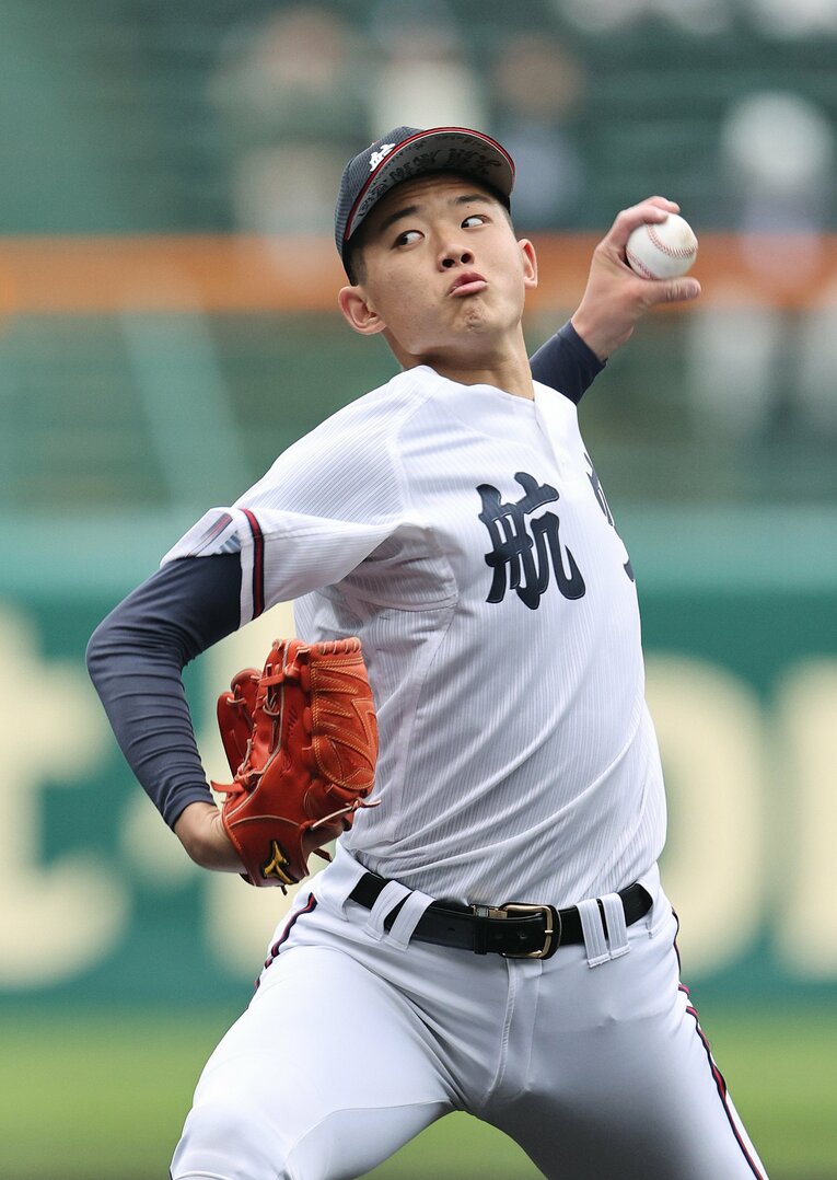 力投した日本航空石川先発の猶明　©JIJI PRESS
