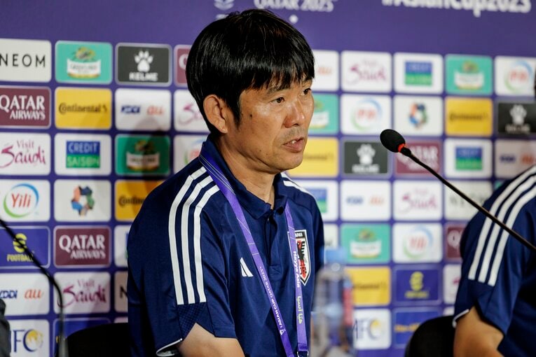バーレーン戦前日会見での森保監督　©Kiichi Matsumoto