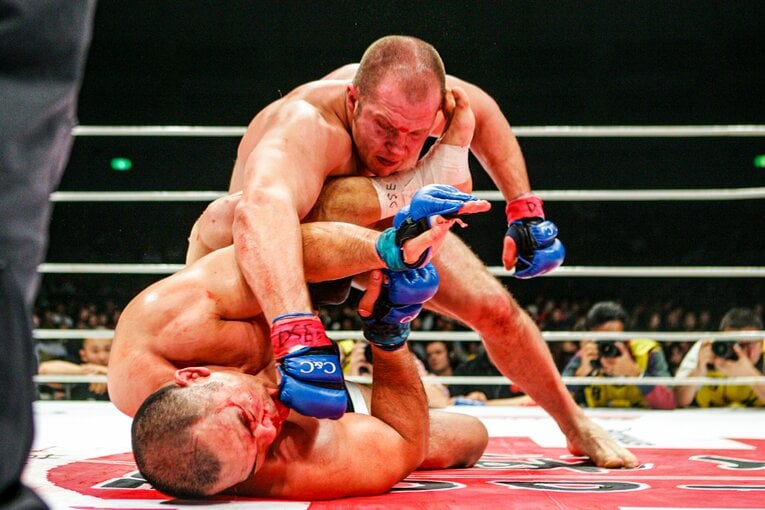 リングス時代に不運なアクシデント（カットによる出血）で敗れていた「世界のTK」こと高阪剛にリベンジ