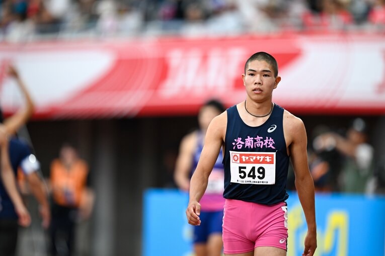 陸上日本選手権の男子400mハードルで史上初の高校生優勝を決めた洛南高2年の後藤大樹　©Asami Enomoto