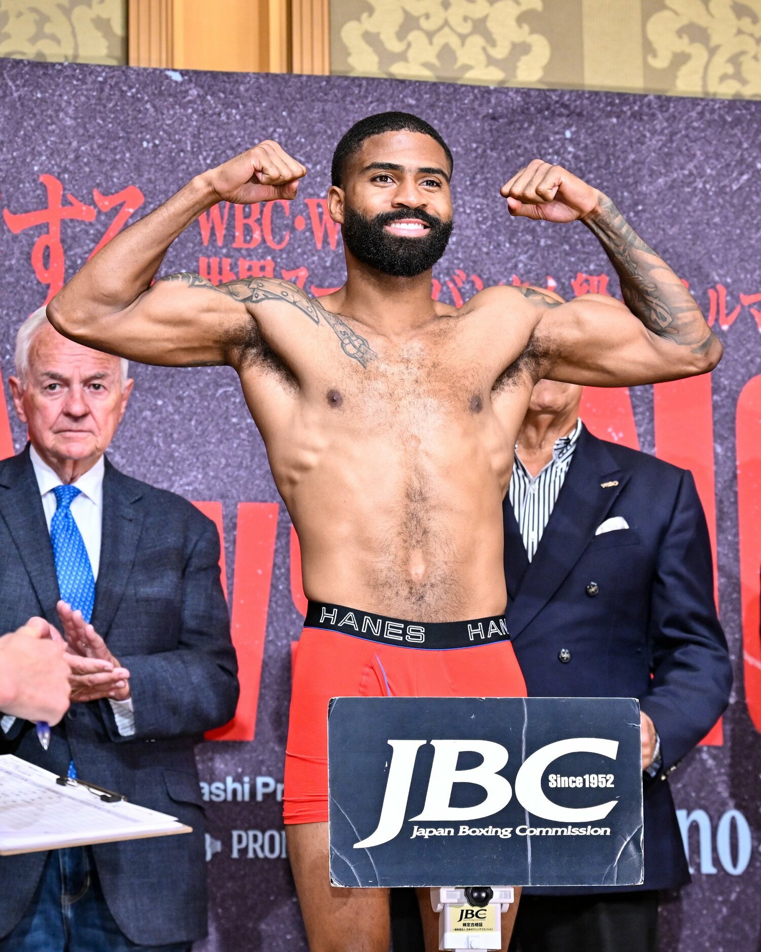 7月24日、前日計量をクリアしたフルトン。体格では井上尚弥を上回る　©Hiroaki Yamaguchi