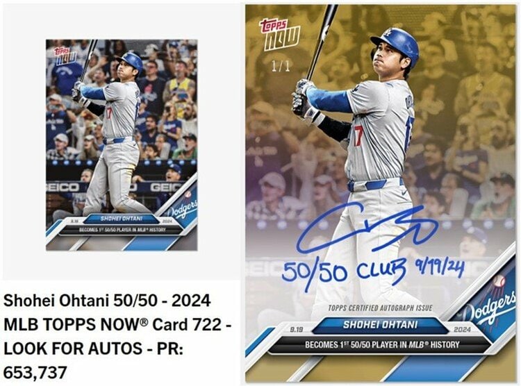 大谷翔平 2024 topps 50/50記念カード 15盗塁目 ユビ