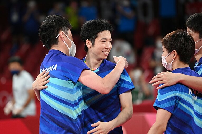 卓球男子団体で銅メダルを勝ちとった日本代表。水谷隼が卓球界にもたらした影響は大きい　©Asami Enomoto／JMPA